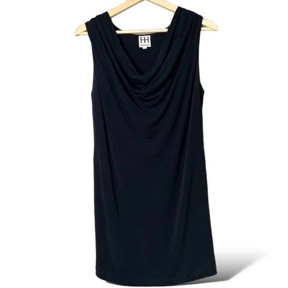 HAUTE HIPPIE 100% Rayon Jersey Knit Black Sleeveless Cowl Neck Mini Dress Sz S - Picture 1 of 10